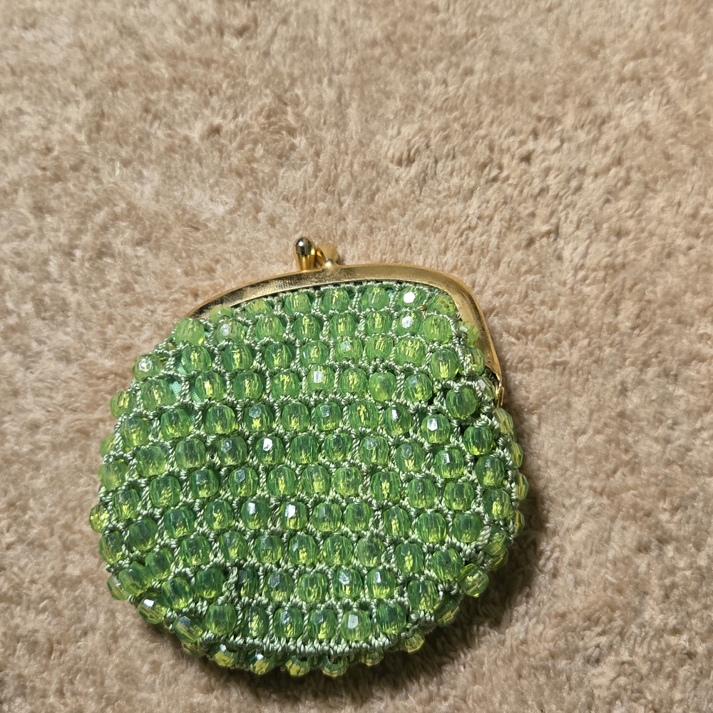 Elegant Ventage Green Beaded Cosmetic Pouch